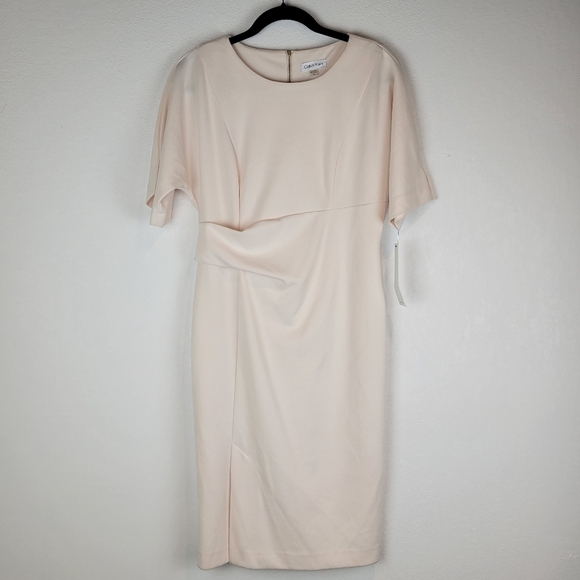 NWT Calvin Klein Short Sleeve Side Tuck Sheath Dress in Blossom Size 10 - Picture 2 of 10